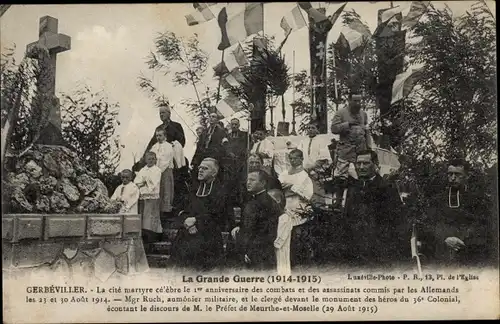 Ak Gerbéviller Lothringen Meurthe et Moselle, La cite celebre le 1er anniversaire des combats