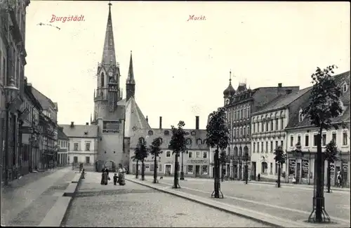 Ak Burgstädt in Sachsen, Marktplatz mit Kirche