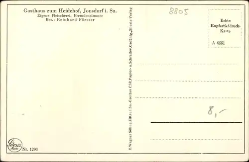 Ak Jonsdorf in Sachsen, Gasthaus Heidehof, Fleischerei, Bes. Reinhard Förster