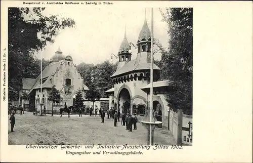 Ak Zittau in der Oberlausitz, Oberlausitzer Gewerbe und Industrieausstellung 1902, Eingangstor