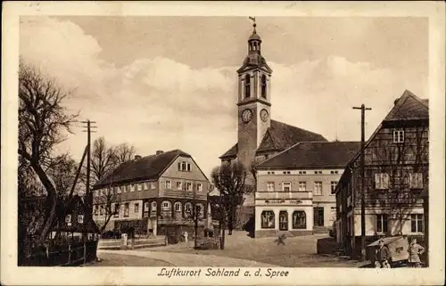 Ak Sohland an der Spree in Sachsen, Straßenpartie mit Kirche