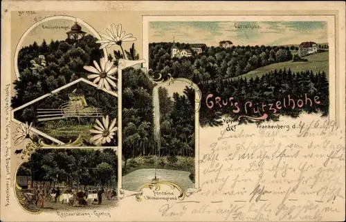 Litho Frankenberg an der Zschopau, Lützelhöhe, Emilientempel, Fontaine, Bischofsitz