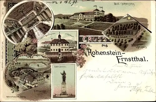 Litho Hohenstein Ernstthal Landkreis Zwickau, Etablissement Logenhaus, Marktplatz, Rathaus