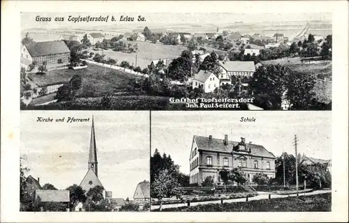 Ak Topfseifersdorf Königshain Wiederau Mittelsachsen, Gasthof von Paul Seifert, Kirche, Pfarramt