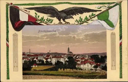 Passepartout Ak Bischofswerda in Sachsen, Gesamtansicht mit Kirche