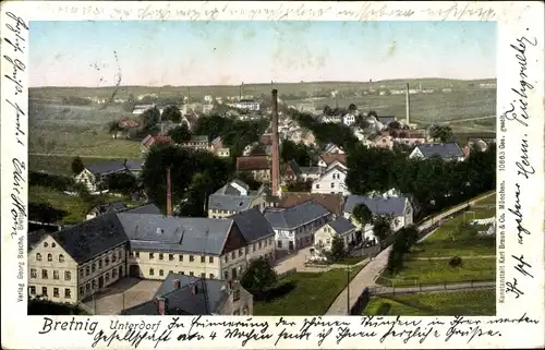 Leuchtfenster Ak Bretnig Hauswalde Großröhrsdorf in Sachsen, Unterdorf mit Fabrikschornsteinen