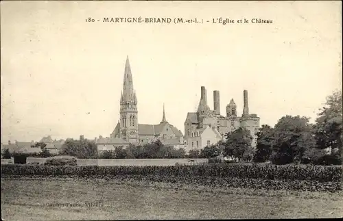 Ak Martigné Briand Maine et Loire, L'Eglise et le Chateau