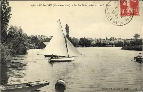 Ak Morannes Maine et Loire, Les Bords de la Sarthe, Segelboot