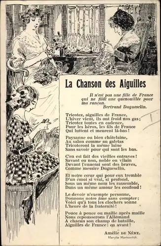 Lied Ak La Chanson des Aiguilles, Bertrand Dugueslin, Amelie de Nery, strickende Frauen
