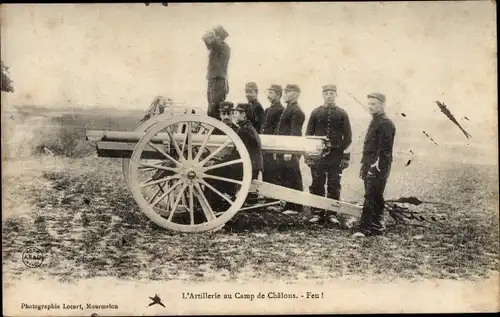 Ak L'Artillerie au Camp de Chalons, Kanone, Französische Soldaten