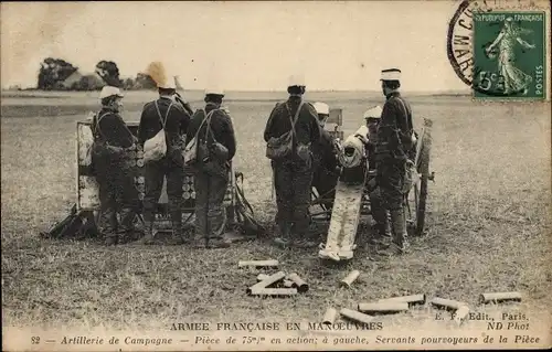 Ak Artillerie de Campagne, Armee Francaise en Manoeuvres, Kanone, Französische Soldaten