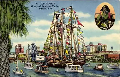 Ak Tampa Florida USA, Gasparilla, Carnival Entering Harbor, Pirat