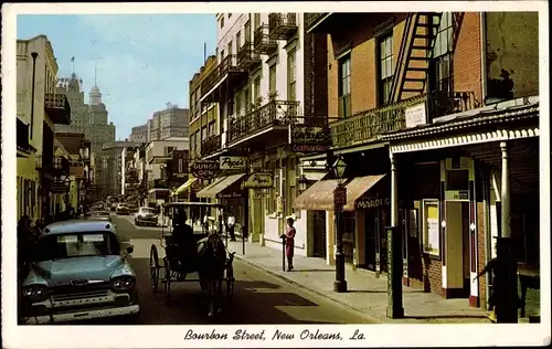 Ak New Orleans Louisiana USA, Bourbon Street, Kutsche, Autos