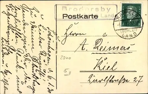 Künstler Ak Brodersby in Schleswig Holstein, Partie an der Kreuzung, Gebäude