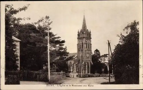 Ak Estry Calvados, L'Eglise et le monument aux Morts