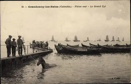 Ak Grandcamp les Bains Calvados, Pleine mer, Le Grand Epi