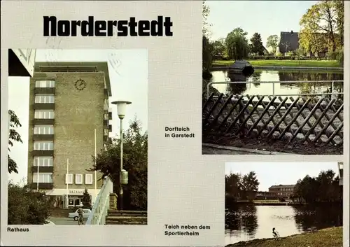 Ak Norderstedt in Schleswig Holstein, Dorfteich, Rathaus, Sportlerheim