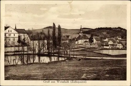 Ak Weißbach Amtsberg im Erzgebirge, Teilansicht, Kirche