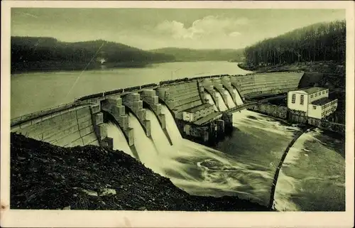 Ak Kriebstein Sachsen, Talsperre, Blick auf die Sperrmauer