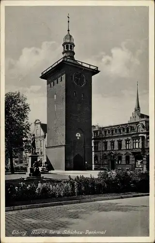 Ak Elbląg Elbing Westpreußen, Markttor, Schichau Denkmal