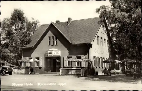 Ak Oppin Kemberg Dübener Heide, HO Gaststätte, Landesbrauerei, Terrasse