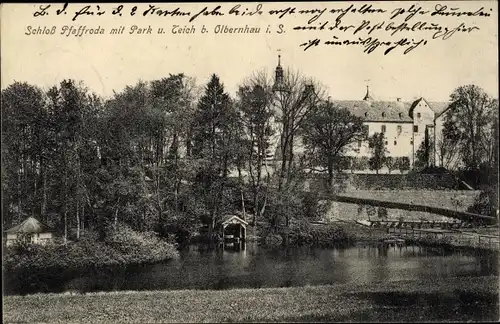 Ak Pfaffroda Olbernhau im Erzgebirge Sachsen, Schloss Pfaffroda mit Park und Teich