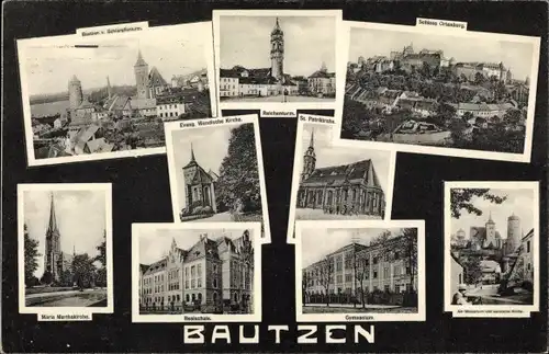 Ak Bautzen in der Lausitz, Schloss, Peterkirche, Marie Marthakirche, Gymnasium