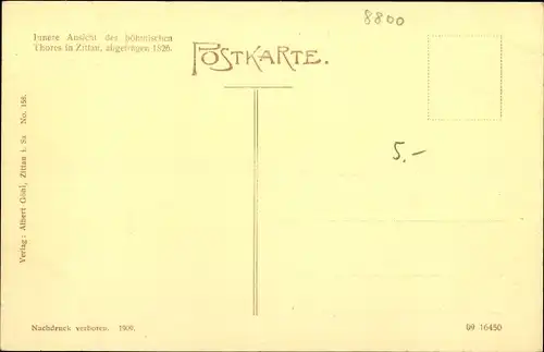 Künstler Ak Zittau in der Oberlausitz, Böhmisches Tor, Innenansicht, abgetragen 1826