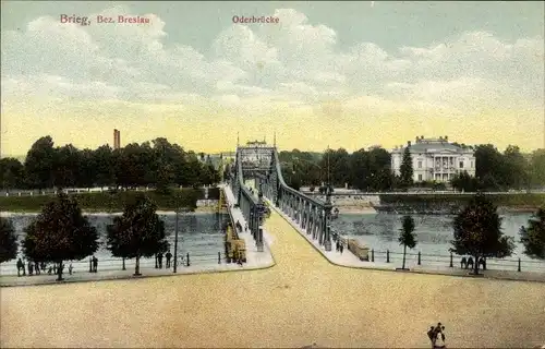 Ak Brzeg Brieg Schlesien, Oderbrücke