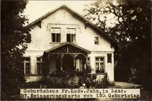 Ak Lanz in der Prignitz, Geburtshaus von Friedrich Ludwig Jahn, Turnvater Jahn, 150 Geburtstag