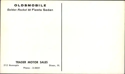 Ak Oldsmobile Golden Rocket 88 Fiesta Sedan, Trader Motor Sales, Dixon Illinois, Reklame
