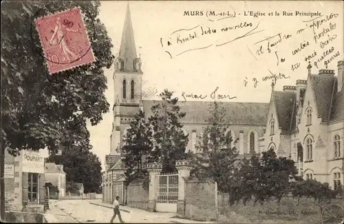 Ak Mûrs Erigné Maine et Loire, L'Eglise et la Rue Principale