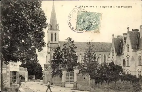 Ak Mûrs Erigné Maine et Loire, L'Eglise et la Rue Principale