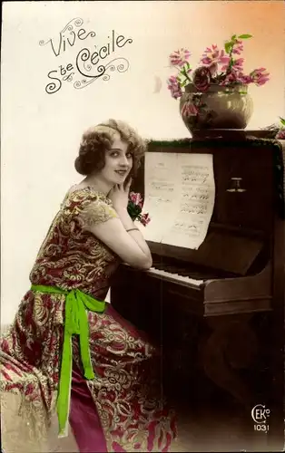 Ak Vive Sainte Cecile, Frau am Klavier