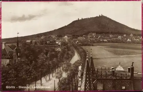 Ak Biesnitz Görlitz in der Lausitz, Blick zur Landeskrone, Ort