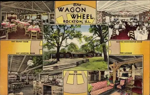 Ak Rockton Illinois USA, The Wagon Wheel, The Lounge, Martha Washington Room, Gay Nineties Room