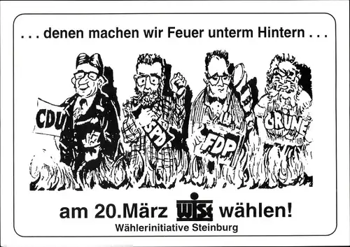 Künstler Ak Steinburg im Kreis Stomarn, Wählerinitiative Steinburg, wählt Wist, FDP, CDU, Karikatur