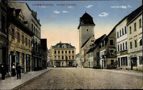 Ak Crimmitschau in Sachsen, Thieme Straße, Geschäfte