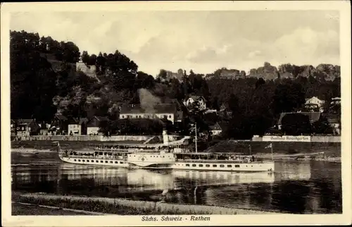 Ak Kurort Rathen Sächsische Schweiz, Ansicht des Ortes, Dampfer Dresden