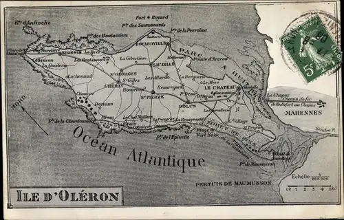 Landkarten Ak Ile d'Oléron Charente Maritime, Ocean Atlantique, Insel