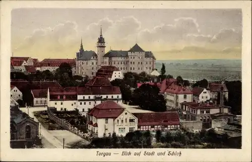 Ak Torgau an der Elbe, Panorama, Schloss