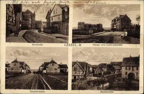 Ak Kassel in Hessen, Dorfstraße, Miram u. Eichwaldstraße, Emmichstraße, Buttlarstarße