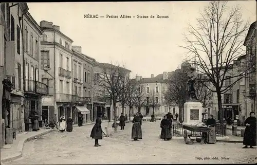 Ak Nerac Lot et Garonne, Petites Allees, Statue de Romas