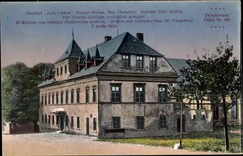 Ak Niederwiesa Erzgebirge, Gasthof zum Lamm, Besitzer Emil Helbig