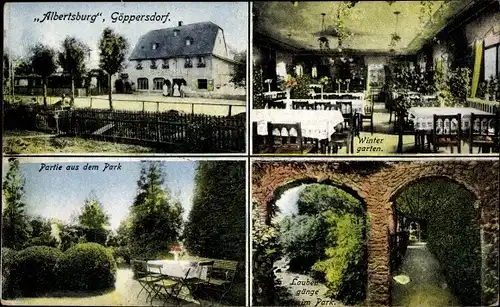 Ak Göppersdorf Burgstädt in Sachsen, "Albrechtsburg", Wintergarten, Partie im Park und Läubengänge