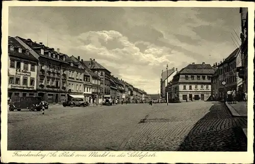 Ak Frankenberg an der Zschopau Sachsen, Blick vom Markt in die Schlossstraße, Buchdruckerei