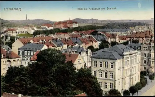 Ak Frankenberg an der Zschopau, Blick auf den Ort mit Realschule und Seminar