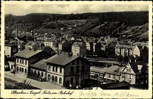 Ak Olbernhau im Erzgebirge, Partie am Bahnhof