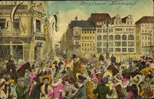 Künstler Ak Dresden Zentrum Altstadt, Karneval, Handlung Gebrüder Eberstein