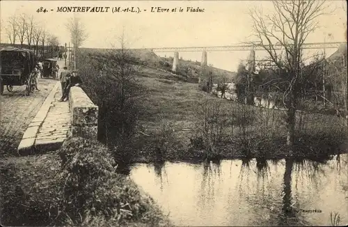 Ak Montrevault Maine et Loire, L'Evre et le Viaduc